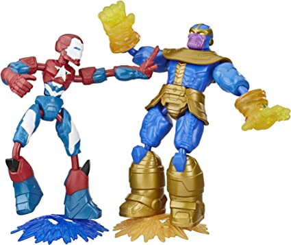 Iron Patriot vs Thanos bend and flex avengers action figures. link to purchase item